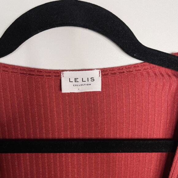 New Le Lis Medium M Rust Red Ribbed V Neck Bodysuit Long Sleeve Thong Snap - Picture 6 of 9